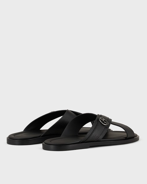 Black Leather Web And Thong Sandal | GUCCI® US