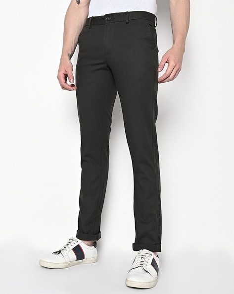Buy Blue Mid Rise Slim Fit Trousers Online In India.