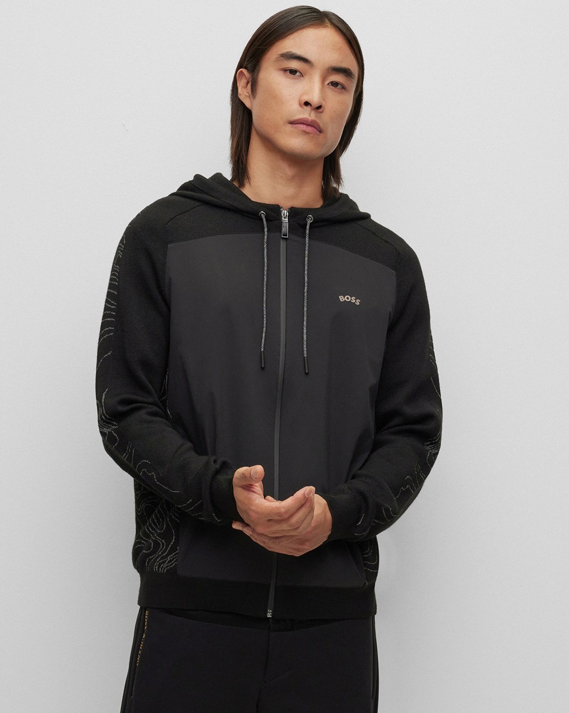 BOSS - Stretch-jersey zip-up hoodie with mesh inserts