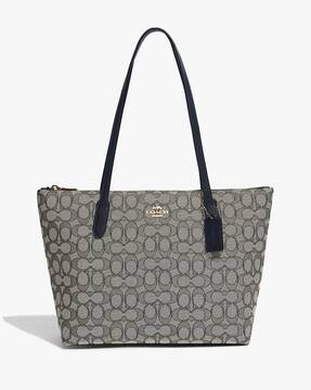 Zip top tote in signature outlet jacquard