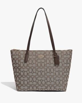 Canvas zip top online tote bag