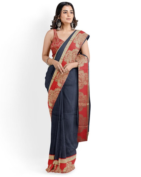 Buy Suta Navy Blue Pure Cotton Floral Printed Saree online