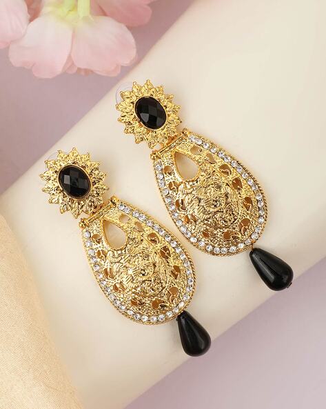 QUIRKY DESIGN JET BLACK STONE GOLD PLATTED EMBELLISHED IN ROUND SHAPED STUD  EARRING – E2O Fashion