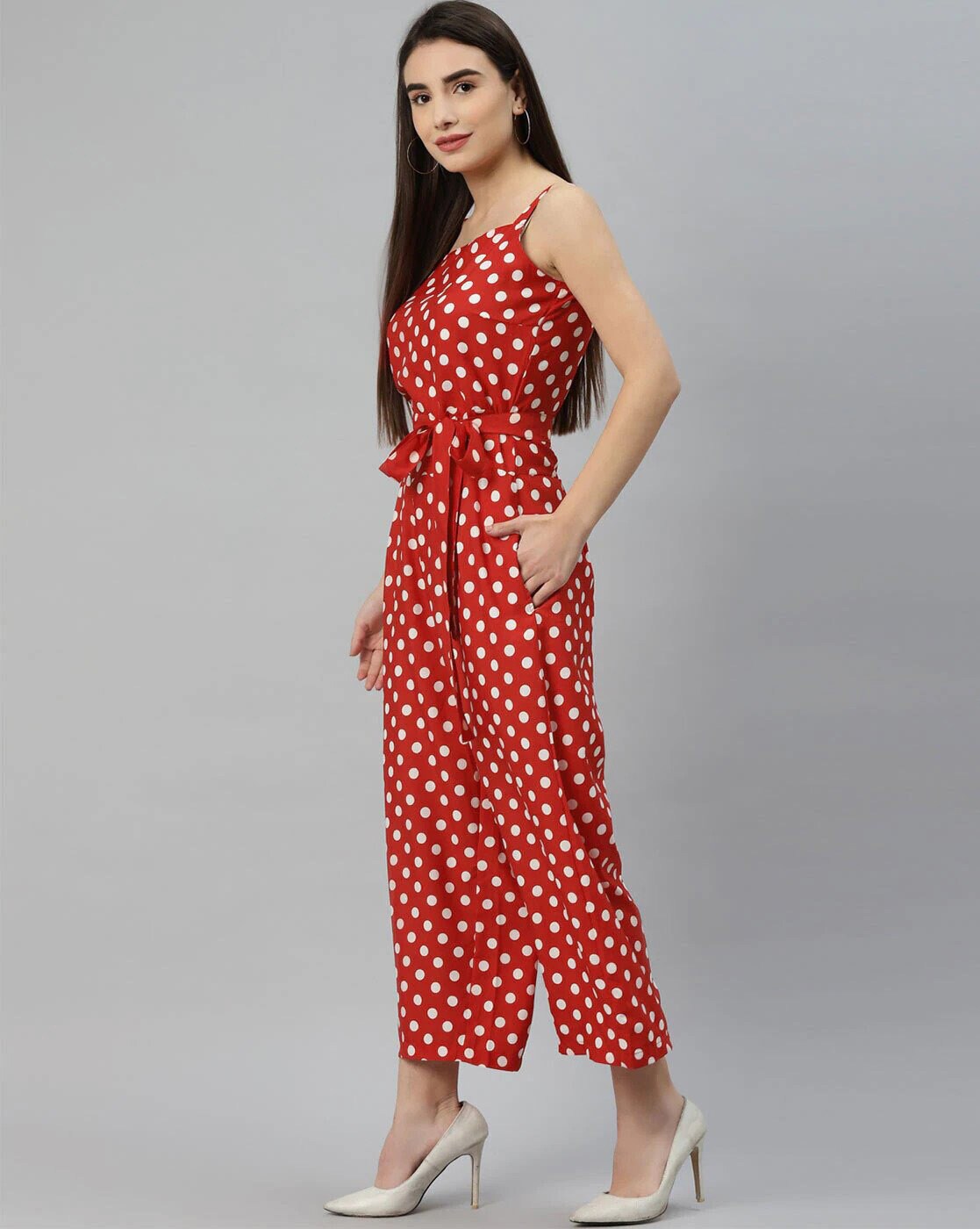 Red and white polka best sale dot jumpsuit