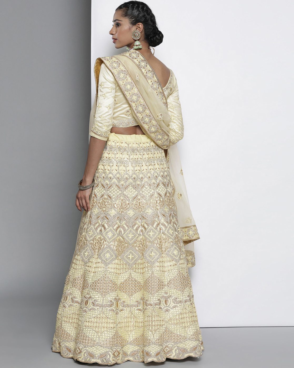 Champagne Organza Lehenga with Leather Work – Akilah