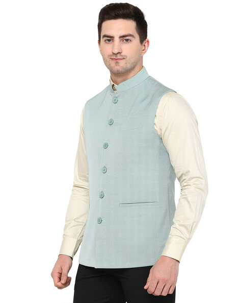 Banarasi Style Dark Green Nehru Jacket For Men | Amogue