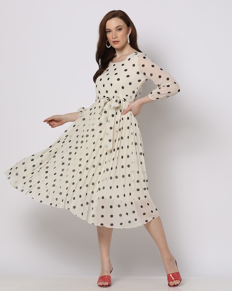 Buy Polka-Dot Print Fit & Flare Dress Online at Best Prices in India -  JioMart.