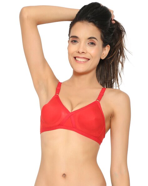 Buy Non-Padded Non-Wired Demi Cup Bra in Red - Cotton Rich Online