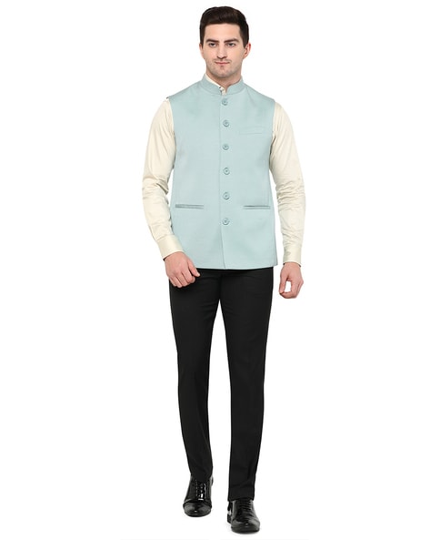 Buy Navy Blue Solid Men Nehru Party Wear Jacket Cotton Wool for Best Price,  Reviews, Free Shipping