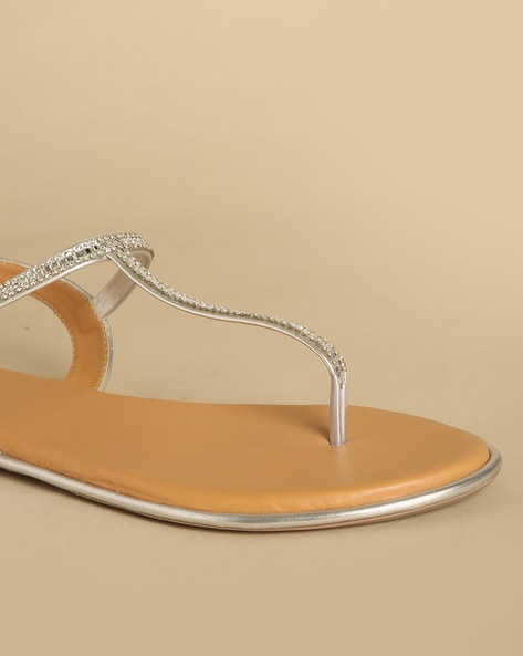 Silver Solid T Strap Flats 5008135.htm - Buy Silver Solid T Strap Flats  5008135.htm online in India