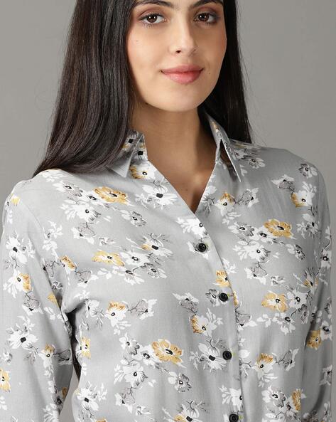 Grey floral shop shirt womens