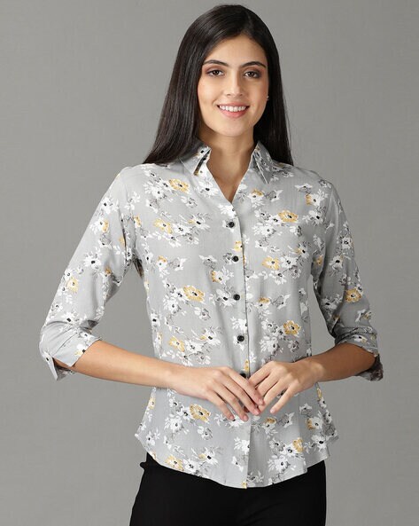 Grey floral 2025 shirt womens