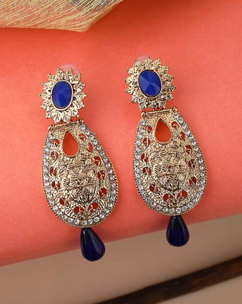 Gold Plated Ad Green Stone Earrings freeshipping - Vijay & Sons