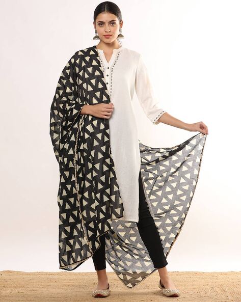 Women Printed Cotton Voile Dupatta with Lace Price in India