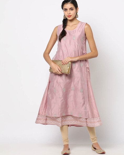 Pink A Line Embroidered Kurta with 3/4th Sleeves-23SLK02987-18A – Lakshita