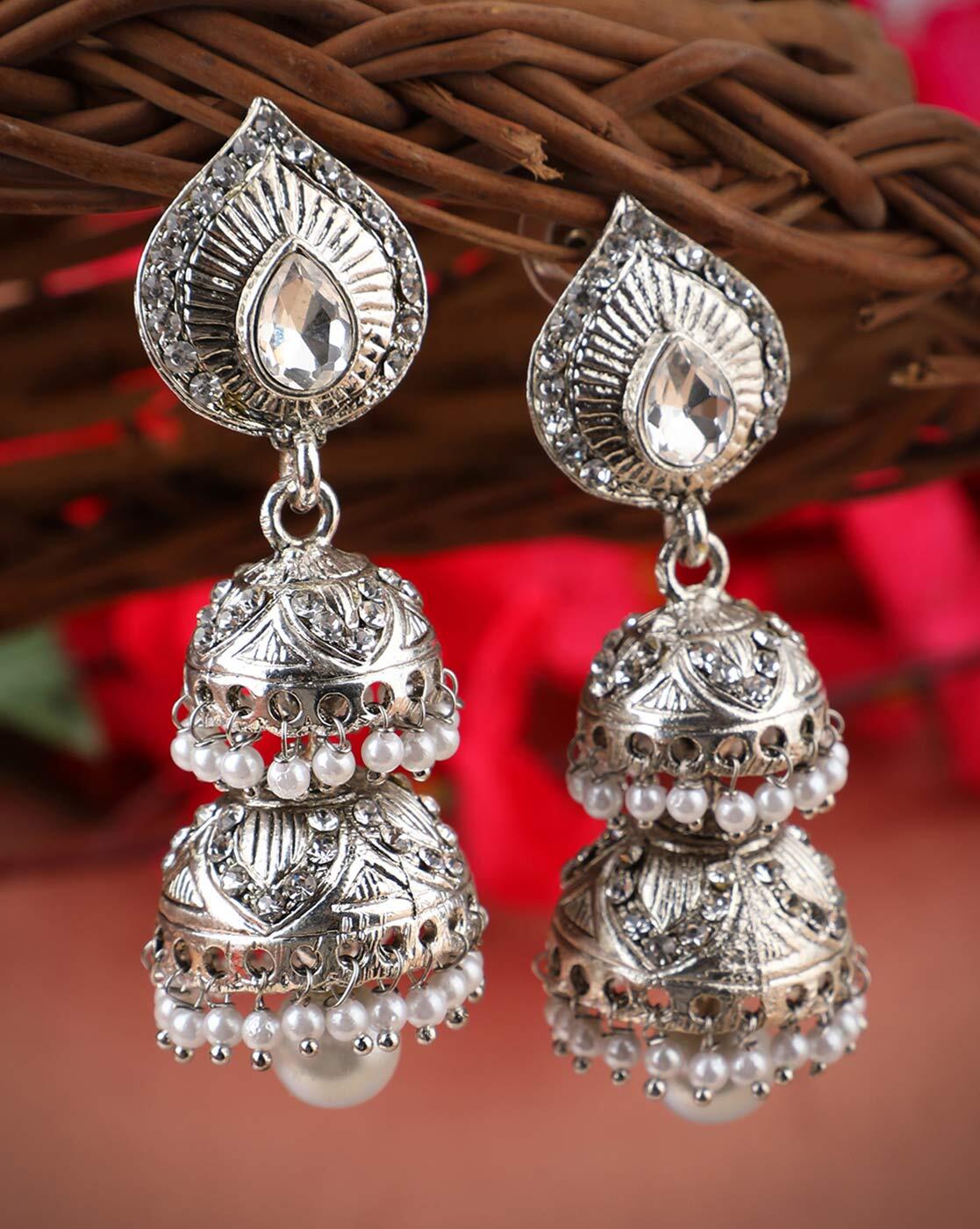 Buy PANASH Silver-Plated Oxidised Jhumka Earring Online