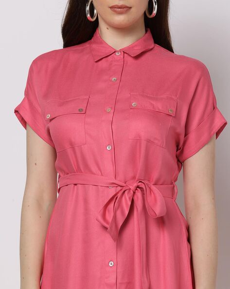 Pink button clearance front dress