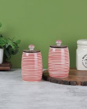 vareesha Set of 2 Striped Ceramic Jars with Lid-picture-27
