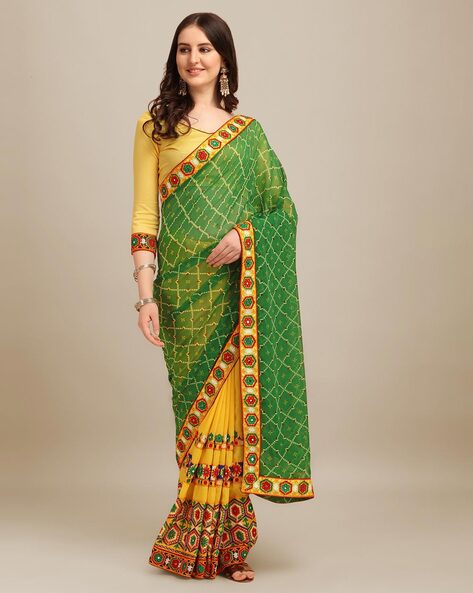 Buy Desh Bidesh Women's Malmal Cotton Bengal Handloom Tant Saree Zari  Design With Blouse Piece (Yellow Green Red) Online at Best Price | Distacart