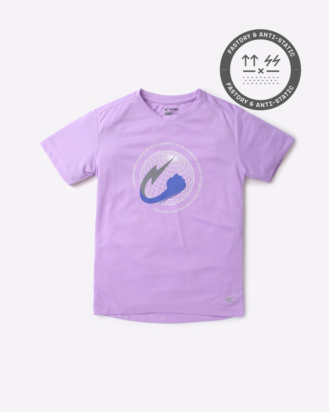 Performax Printed Crew-Neck T-Shirt For Boys (Lavender, 15-16Y)