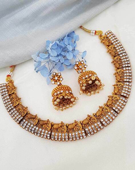 Buy Gold plated Imitation Jewelry Set AD Jhumka Earring - Griiham