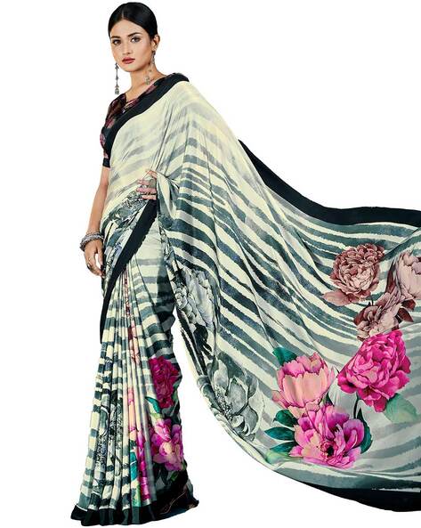 Floral Fantasy: Floral Printed Sarees Under USD $100 - Cbazaar Blog | Modern  saree, Fashion, Saree