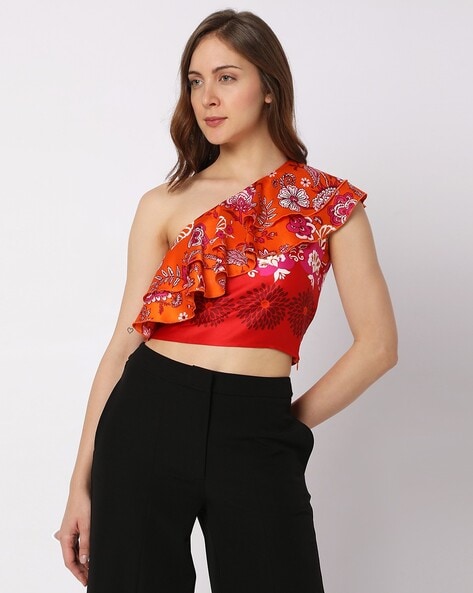 Orange one shoulder crop top hot sale