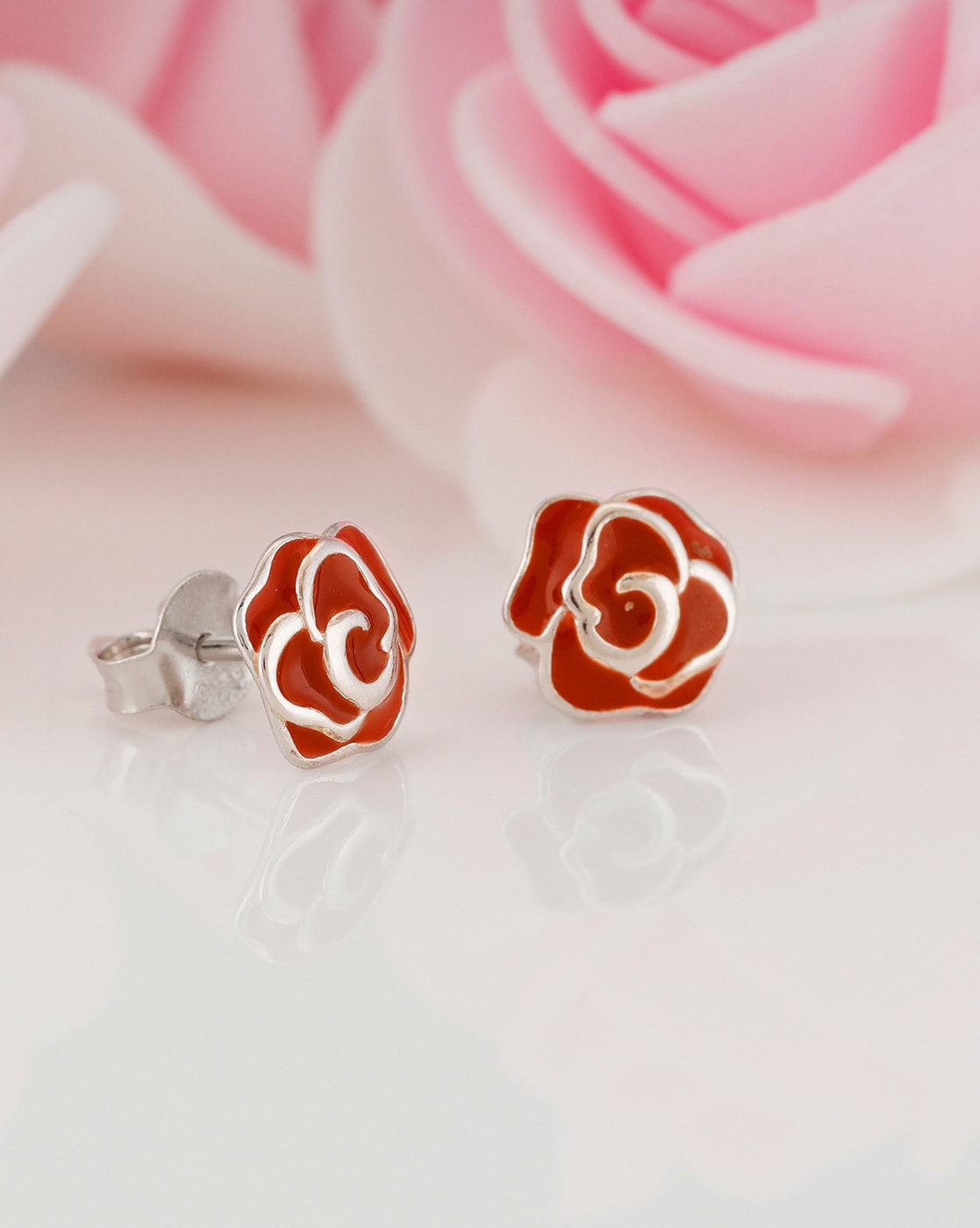 Shubham Jewellers Rehti 925 Sterling Silver Plan 925 Sterling Silver Rose  Gold Plated Studs Earrings For Women And Girls  Shubham Jewellers Rehti