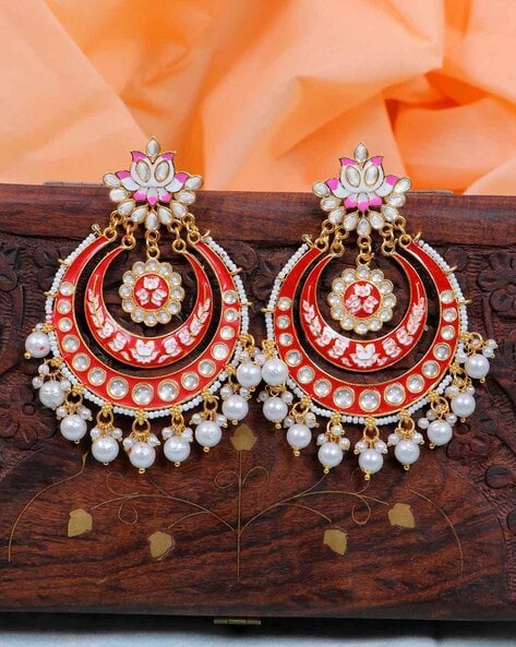 Buy Gold Plated Kundan & Pearl Dangle Women Black Meenakari Chandbali  Earrings By House of Ree Online at Best Price | Distacart