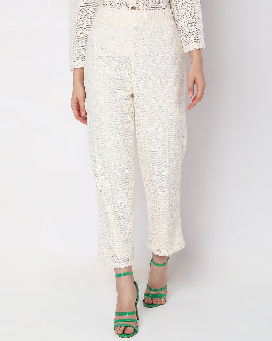 Mehca - High Waisted Lace Flared Pant in White | Showpo