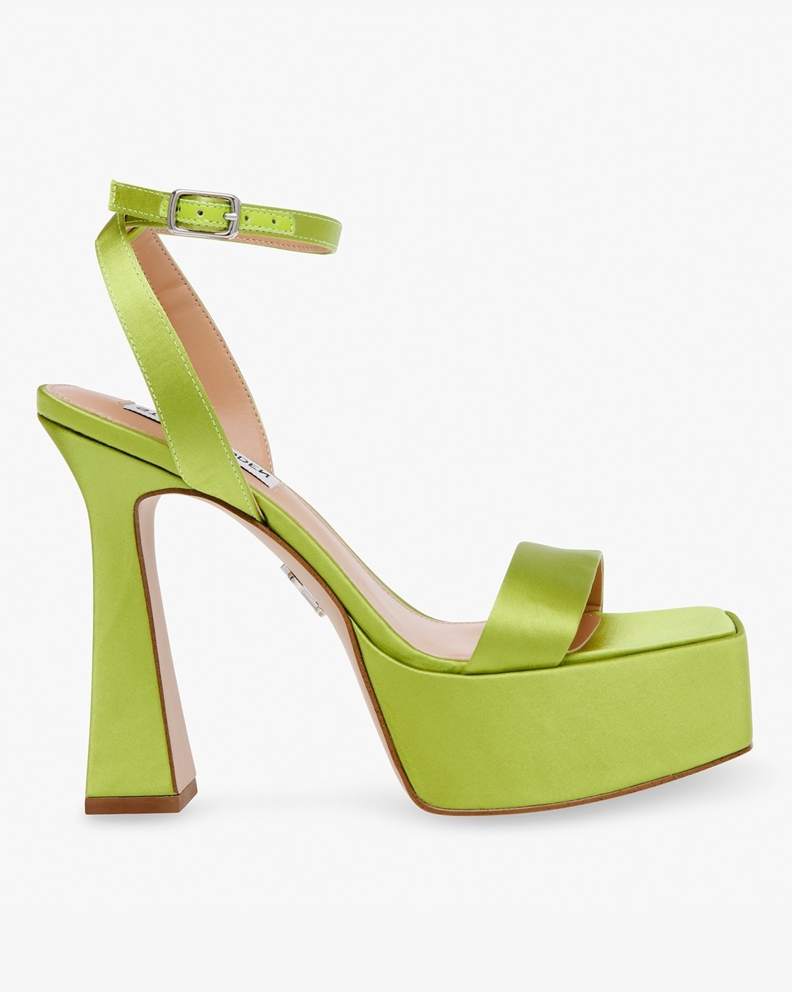 Lime Green Square Toe Curved Heel Strappy Sandals | PrettyLittleThing