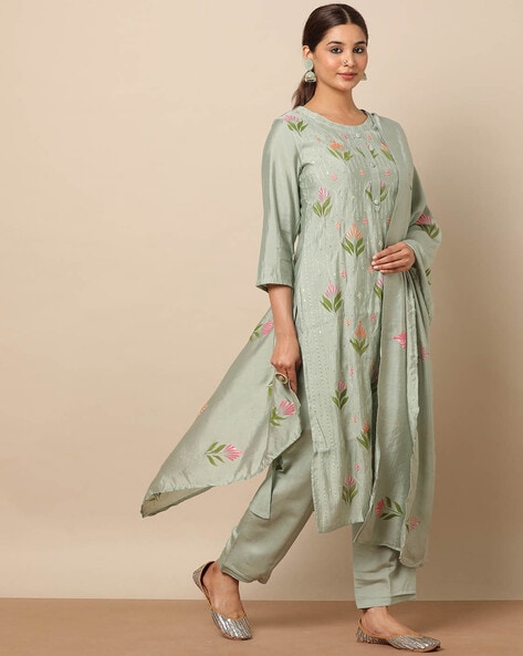 Hand Painted Modal Chanderi Kurta and Pants Set with Chanderi