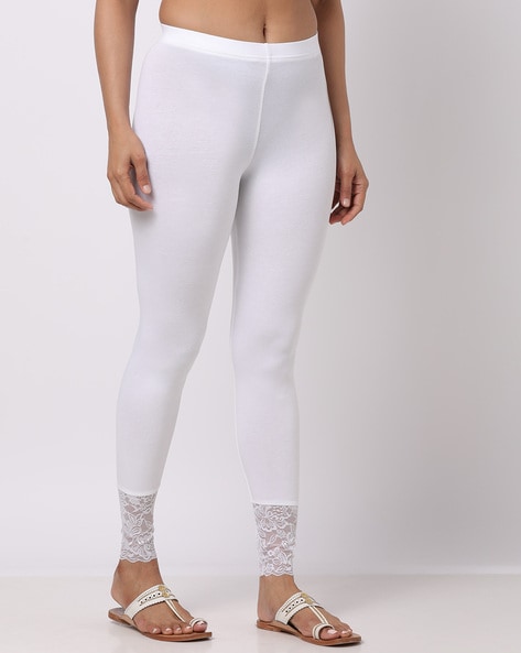 Buy AKS White Embroidered Ankle Length Leggings - Leggings for Women  1410459 | Myntra