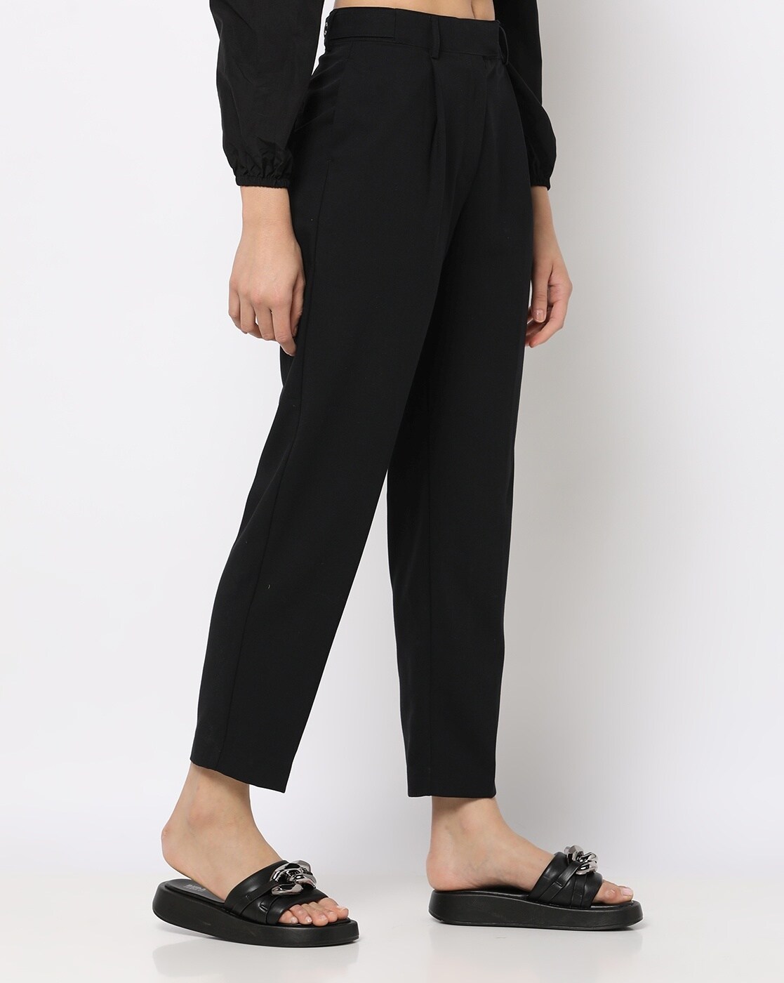 MAGRE Bottoms Pants and Trousers  Buy Magre Black Belted Peg Pants Online   Nykaa Fashion