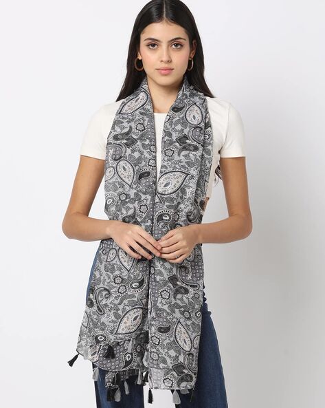 Women Paisley Print Stole with Tassels Price in India