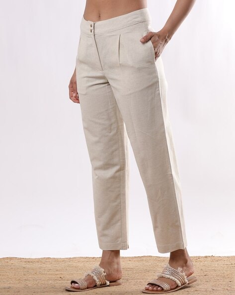 Women Straight Fit Mid-Rise Pants Price in India