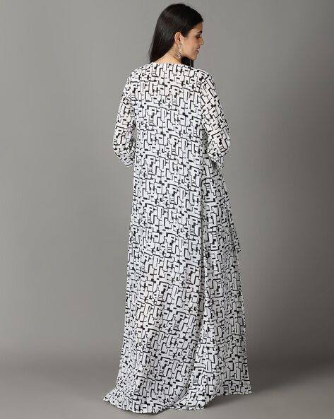 Printed Muslin Cotton Gown in Grey and Off White | Cotton gowns, Stylish  dresses, Gown with jacket