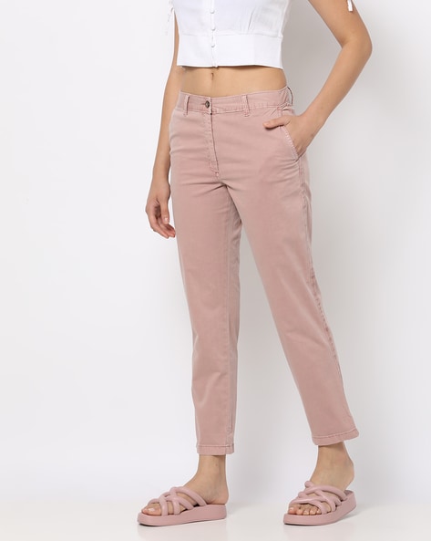 Buy Marks  Spencer Women Pink Regular Fit Solid Chinos  Trousers for  Women 8463909  Myntra