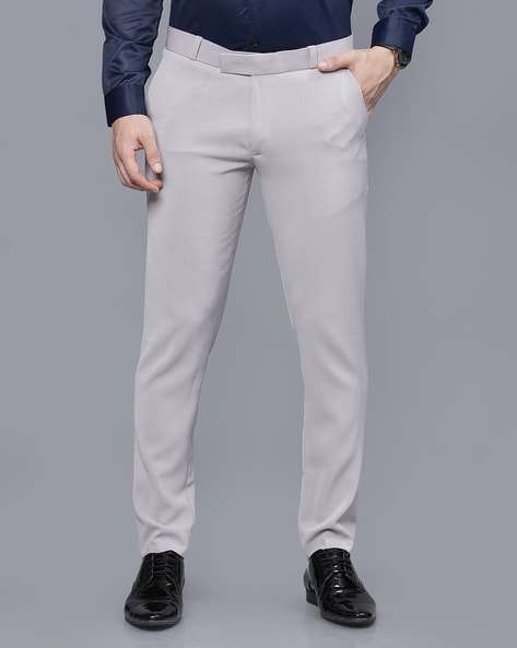 Slim Fit Light Grey Seersucker Trousers | Buy Online at Moss