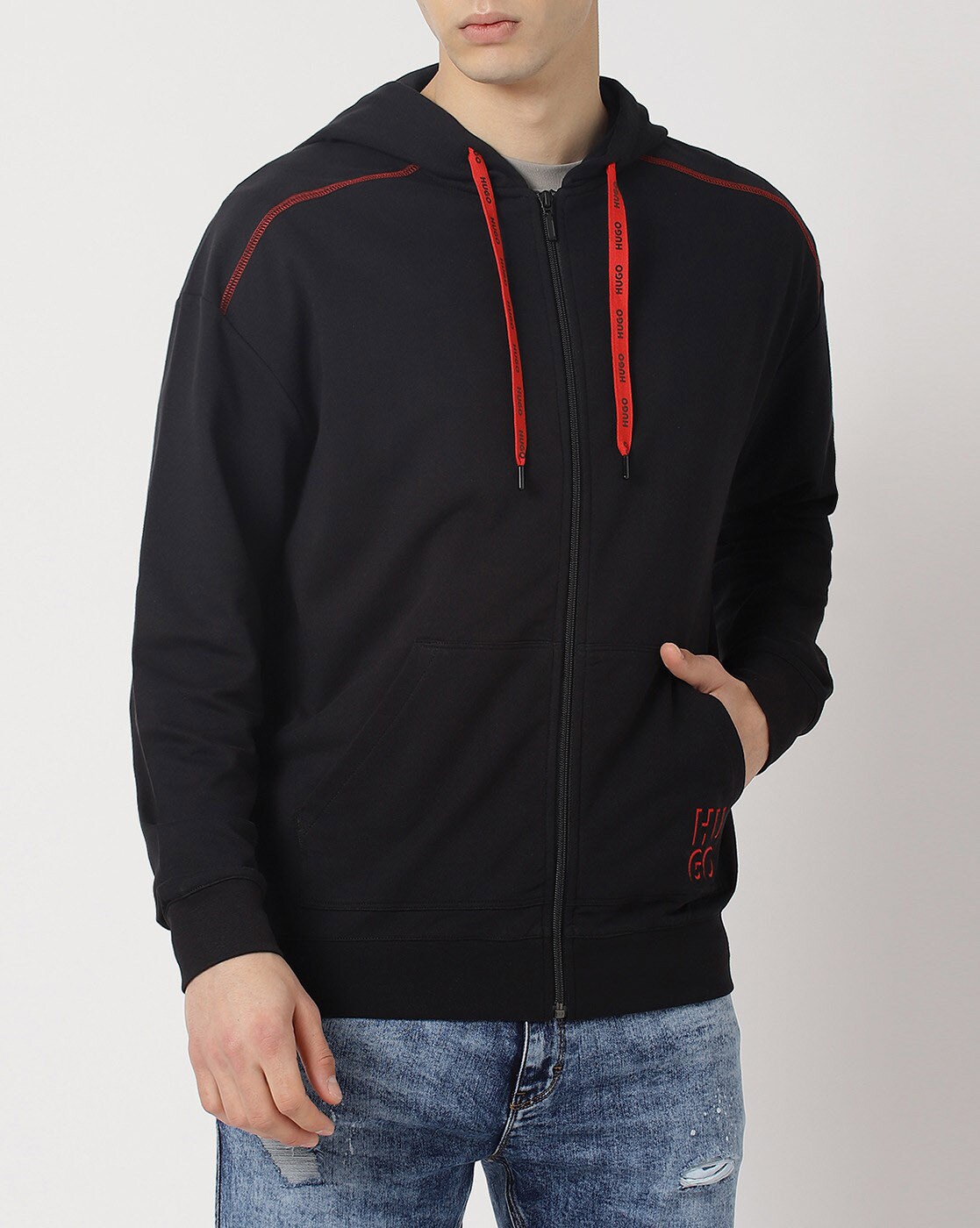 HUGO - Relaxed-fit hoodie in cotton with stacked logo