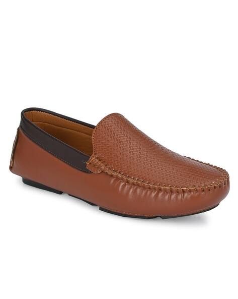 JOHN KARSUN Weave Pattern Round-Toe Loafers