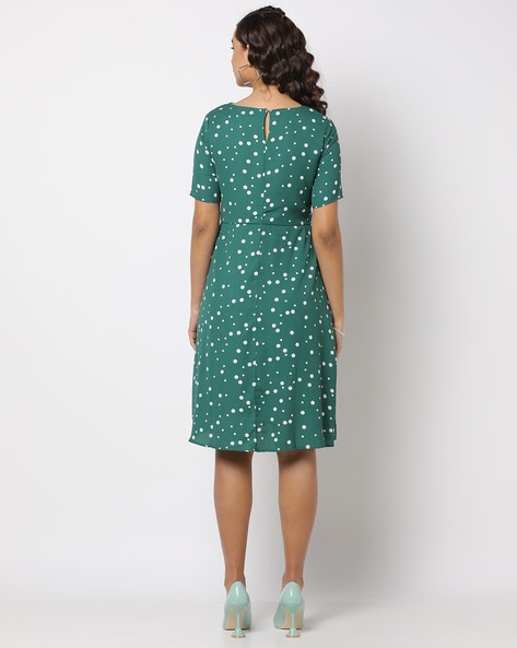 Button-Front Midi Dress in Polka Dot