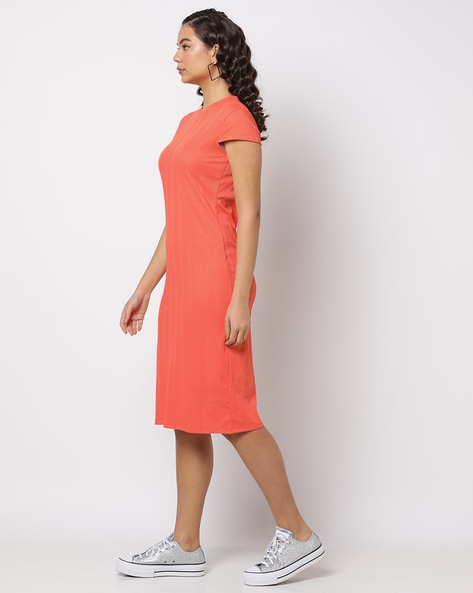 Orange ribbed cheap bodycon dress