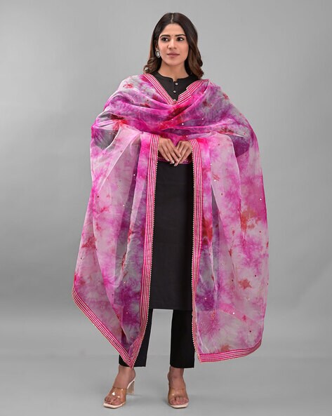 Tie & Dye Dupatta with Patch Border Price in India
