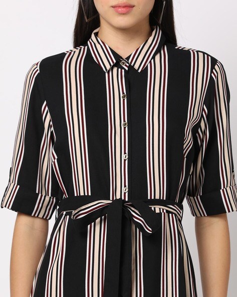 Striped dress with clearance belt