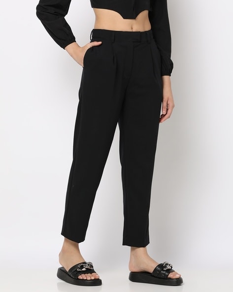 ASOS DESIGN high waisted tapered trousers in black linen  ASOS