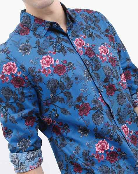Men Floral Print Slim Fit Cotton Shirt