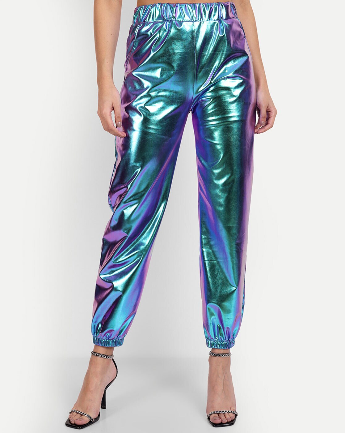 Buy Allegra K Women's Metallic Trousers Shiny Sparkle Elastic Waist  Holographic Pants, Green, Small at Amazon.in