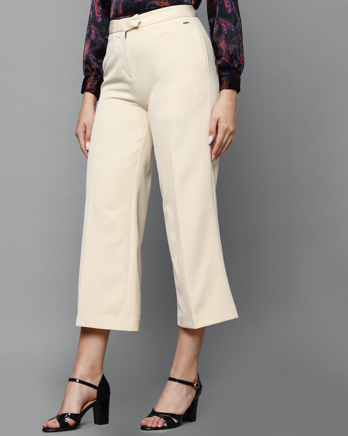 Cotton Blend Slim Fit Cropped Trousers