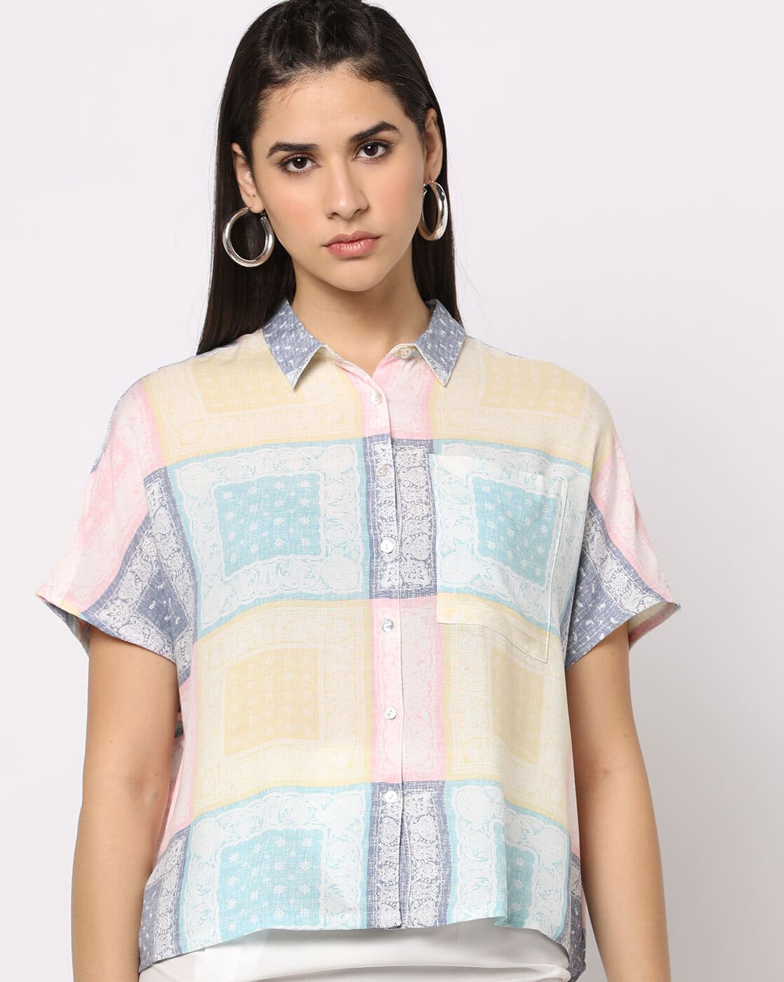 Fyre Rose Viscose Boxy Shirt In Patch Print For Women (Multi, S)